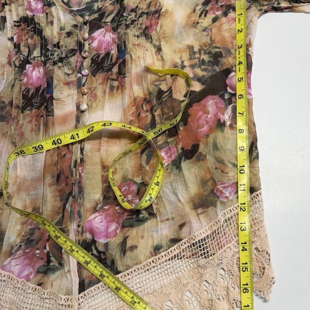 Floral Boho Lace Trim Blouse Top Women’s Medium Fairy Cottage Romantic Summer - Picture 8 of 8